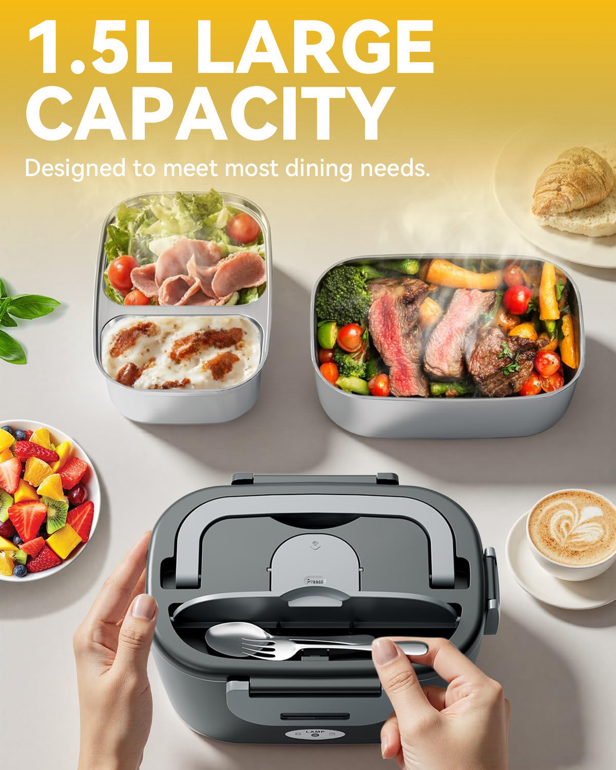 ThermosiMeal | Portable Electric Heating Lunch Box with Dual Stainless Steel Containers