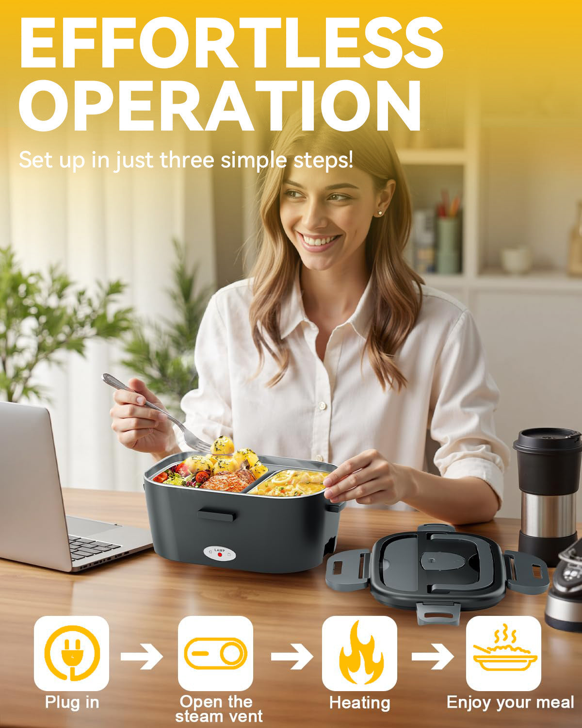 ThermosiMeal | Portable Electric Heating Lunch Box with Dual Stainless Steel Containers