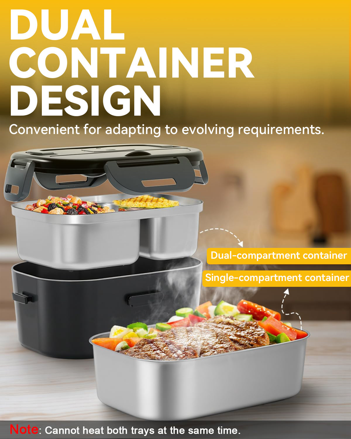 ThermosiMeal | Portable Electric Heating Lunch Box with Dual Stainless Steel Containers