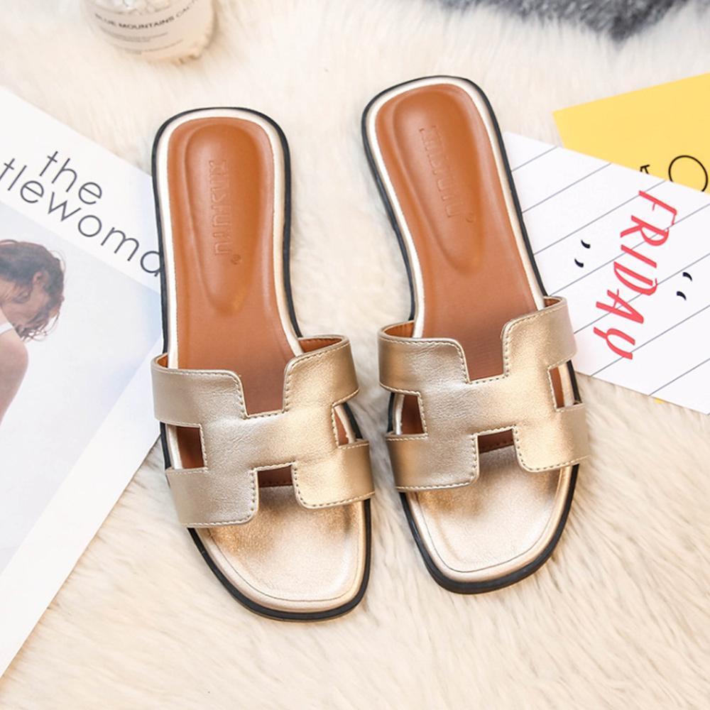 Elegant H-Strap Slide Slippers for Women – Soft Comfortable Flat Sandals for Beach, Home & Everyday Wear