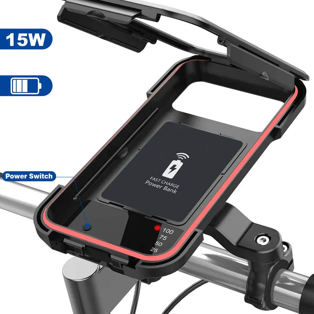 Waterproof Bike Phone Mount | Handlebar Holder & 15W Power Bank