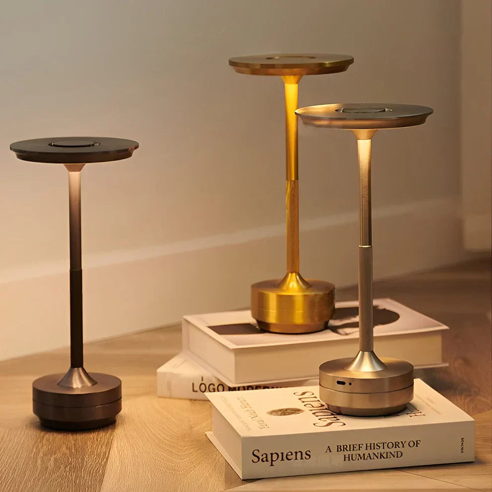 Cordless LED Table Lamp | Rechargeable Metal Desk Light & Touch Dimmer