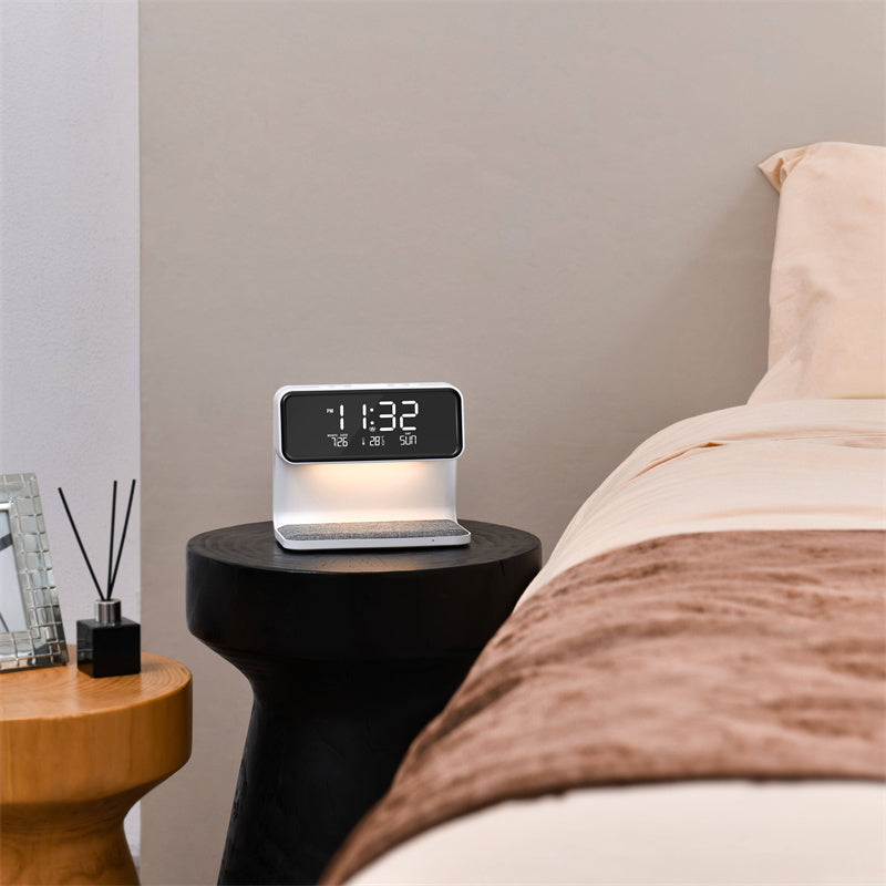 LumiCharge | 3-in-1 Touch Dimmable LED Nightstand Lamp with Wireless Charging and LCD Clock