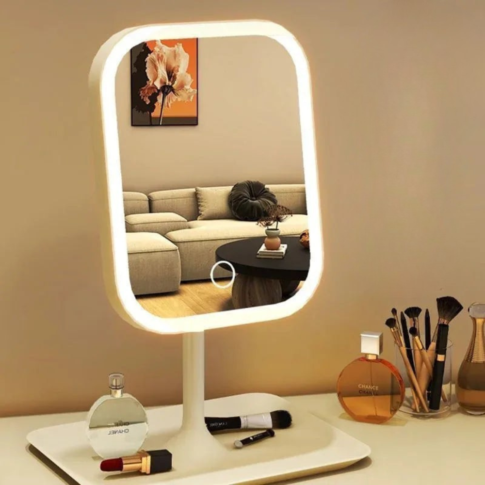 GlowReflect | Touch-Activated LED Makeup Mirror with 3 Color Modes for Flawless Application