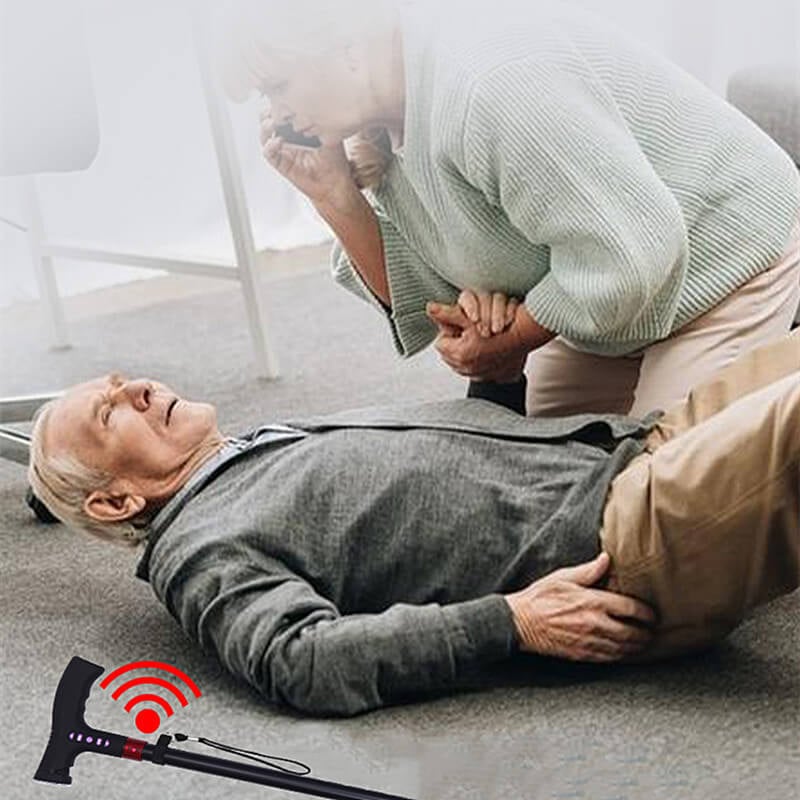 Smart Walking Cane with Automatic Fall Alarm – Adjustable LED Safety Cane for Seniors & Mobility Support