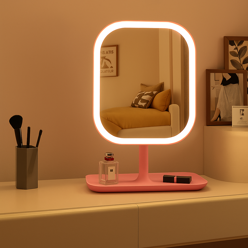 GlowReflect | Touch-Activated LED Makeup Mirror with 3 Color Modes for Flawless Application