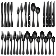Black Stainless Steel Cutlery Set with Steak Knives for Four 24 Piece