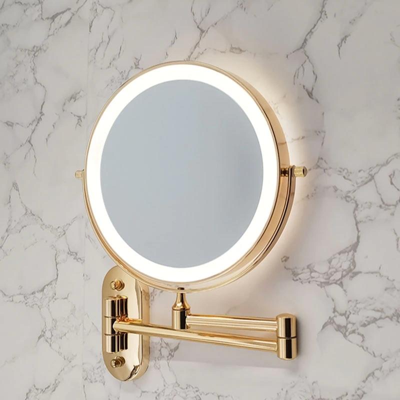 Gold Wall Mounted LED Makeup Mirror with Rechargeable 10X Magnification