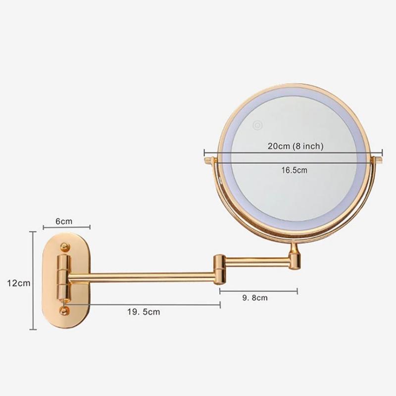 Gold Wall Mounted LED Makeup Mirror with Rechargeable 10X Magnification