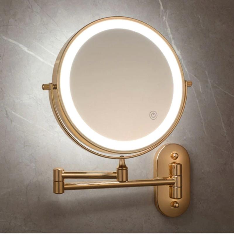 Gold Wall Mounted LED Makeup Mirror with Rechargeable 10X Magnification