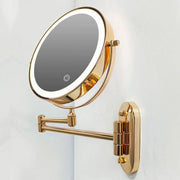 Gold Wall Mounted LED Makeup Mirror with Rechargeable 10X Magnification