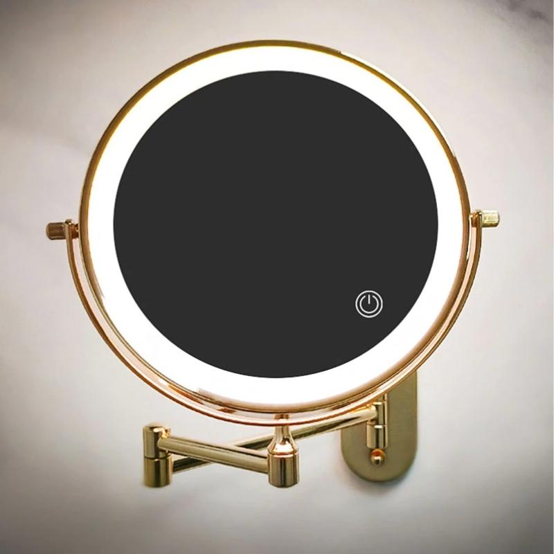 Gold Wall Mounted LED Makeup Mirror with Rechargeable 10X Magnification