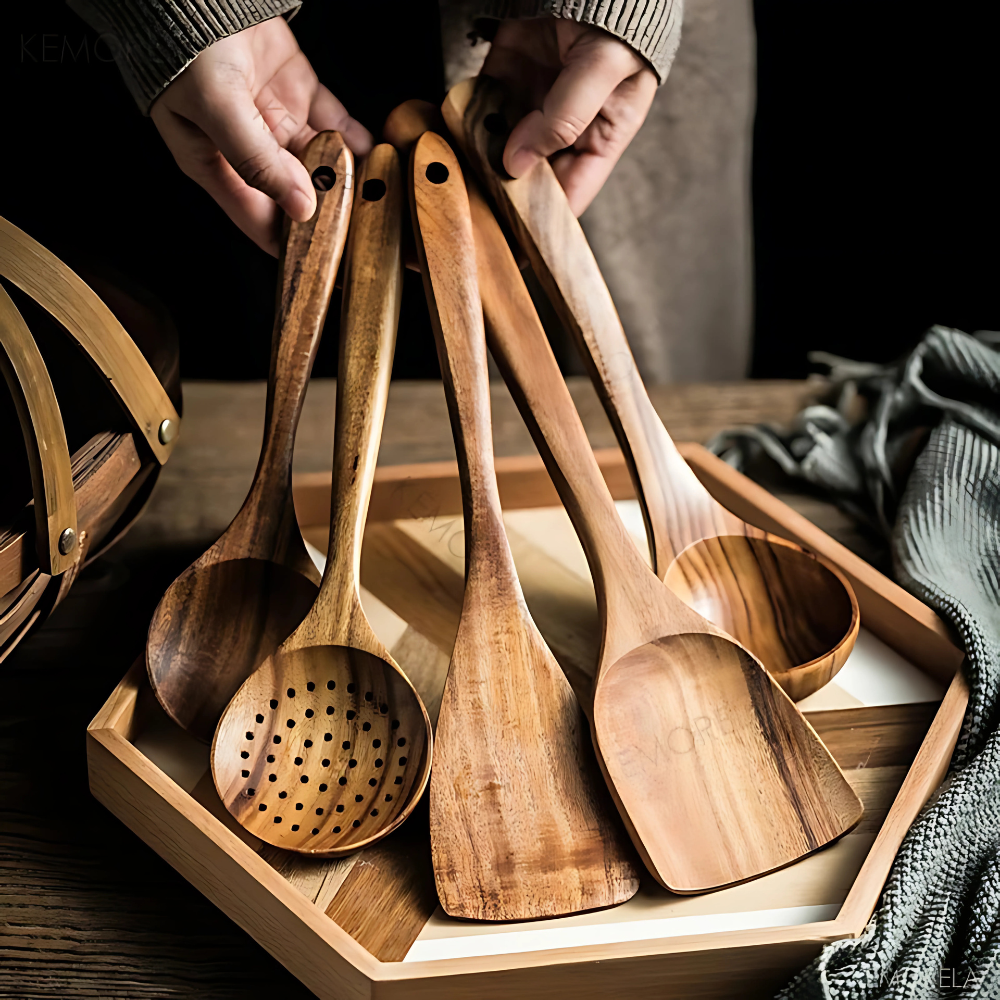 Wooden Kitchen Utensil Set | Natural Cooking Spoons & Spatulas