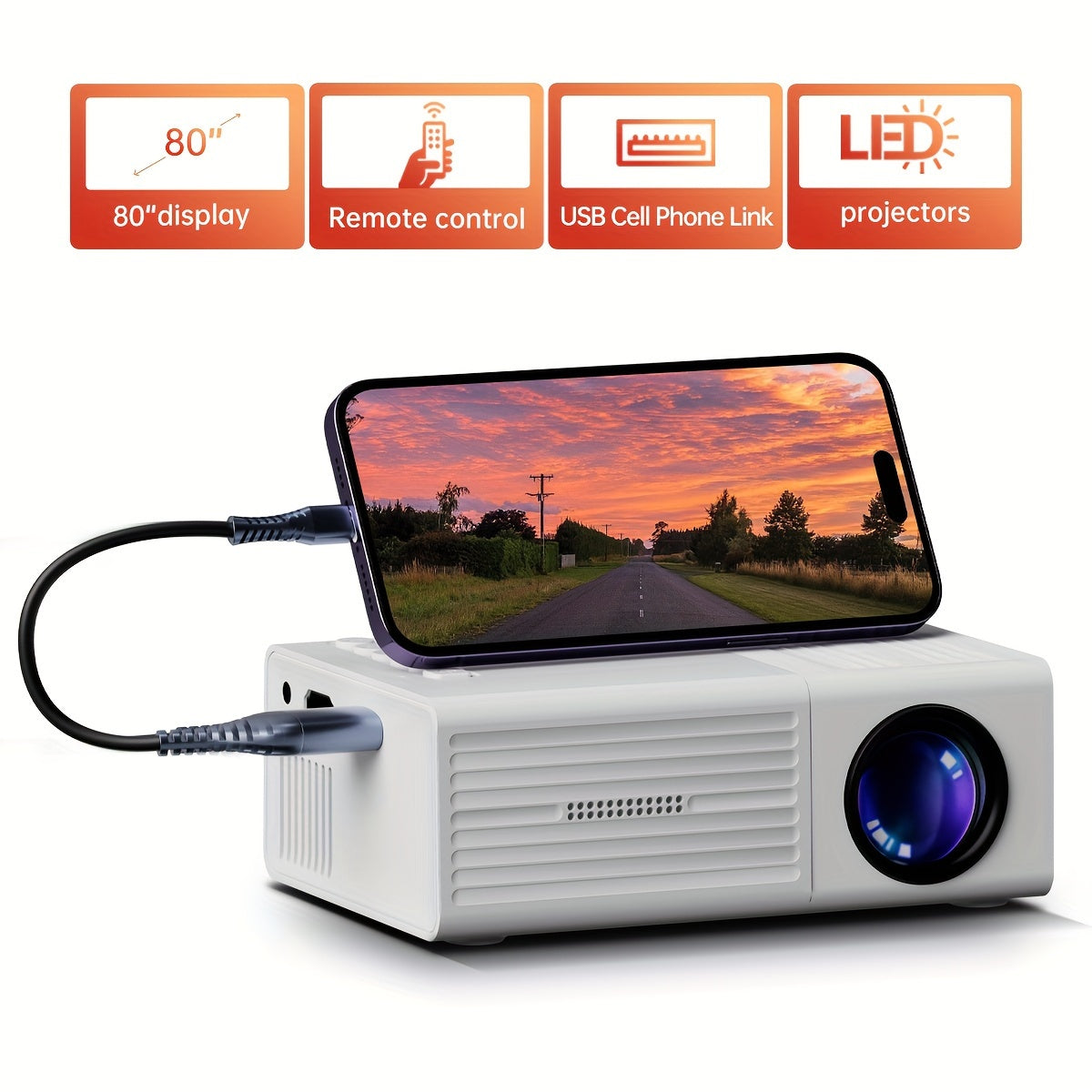 Smartphone Mini Projector | USB Phone Screen Mirroring & Home Theater Setup