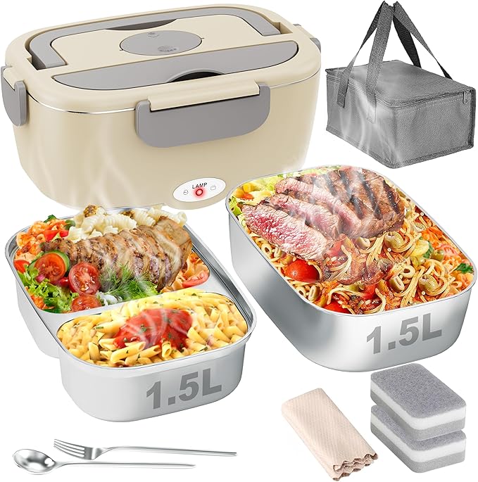 ThermosiMeal | Portable Electric Heating Lunch Box with Dual Stainless Steel Containers