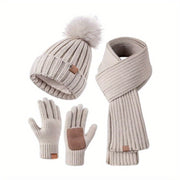 3-in-1 Knitted Winter Set | Thermal Hat, Scarf & Touchscreen Gloves