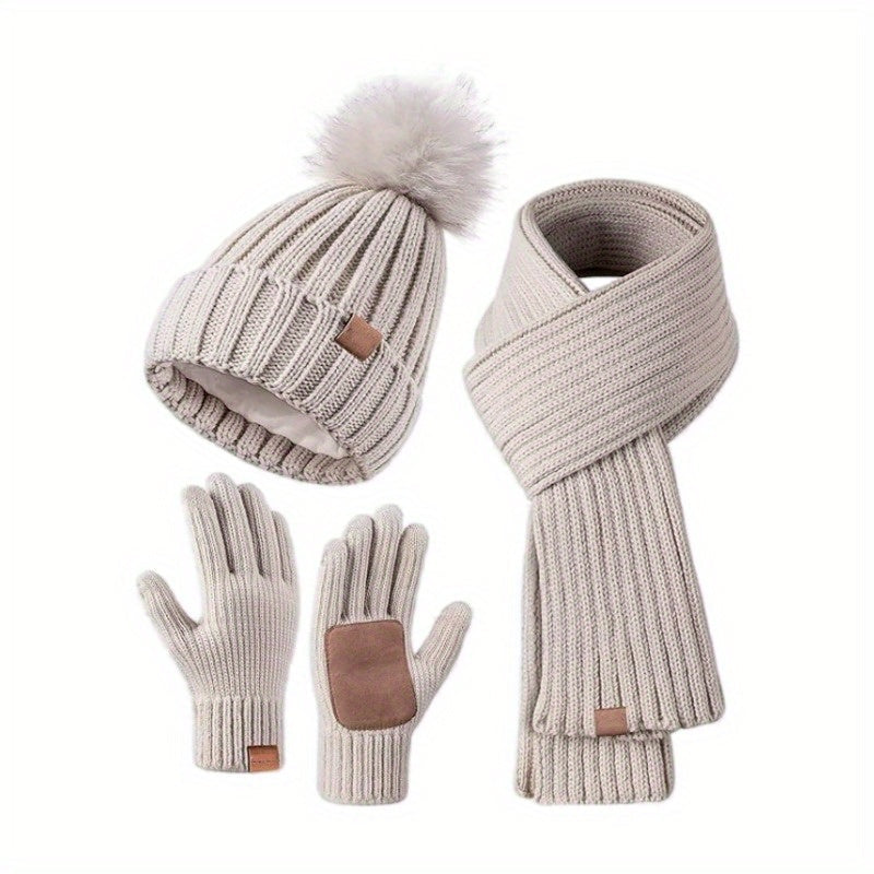 3-in-1 Knitted Winter Set | Thermal Hat, Scarf & Touchscreen Gloves