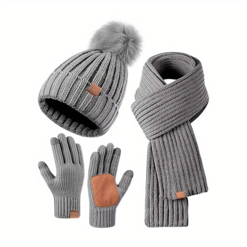 3-in-1 Knitted Winter Set | Thermal Hat, Scarf & Touchscreen Gloves