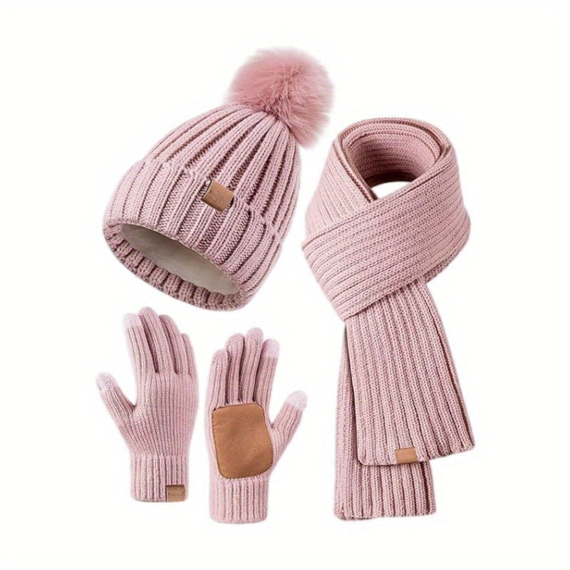 3-in-1 Knitted Winter Set | Thermal Hat, Scarf & Touchscreen Gloves
