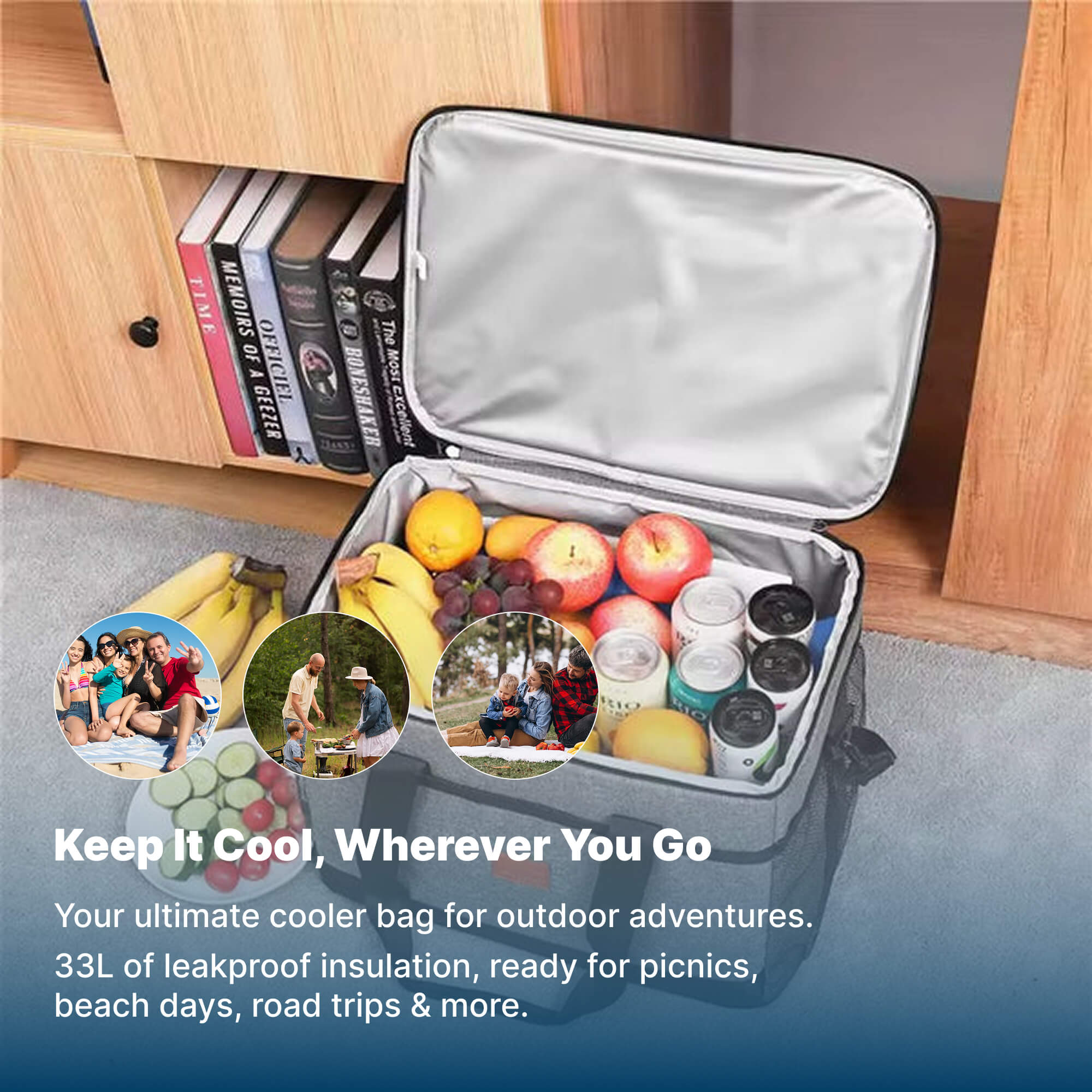33L Waterproof Insulated Cooler Bag | Picnic, Beach & Camping Tote
