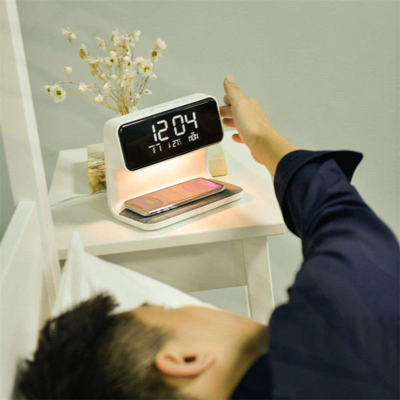LumiCharge | 3-in-1 Touch Dimmable LED Nightstand Lamp with Wireless Charging and LCD Clock