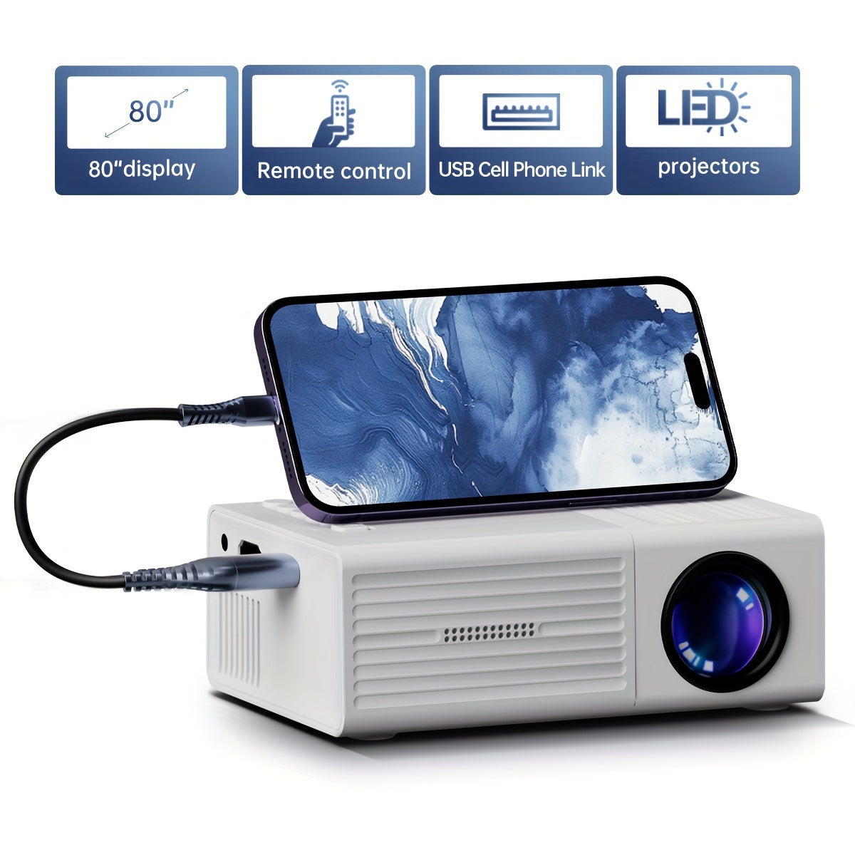 Smartphone Mini Projector | USB Phone Screen Mirroring & Home Theater Setup