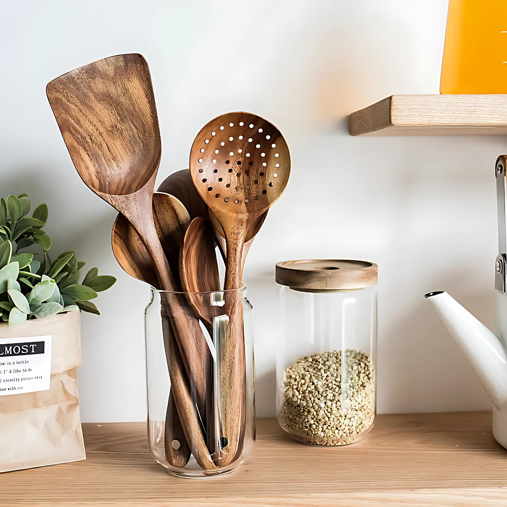 Wooden Kitchen Utensil Set | Natural Cooking Spoons & Spatulas