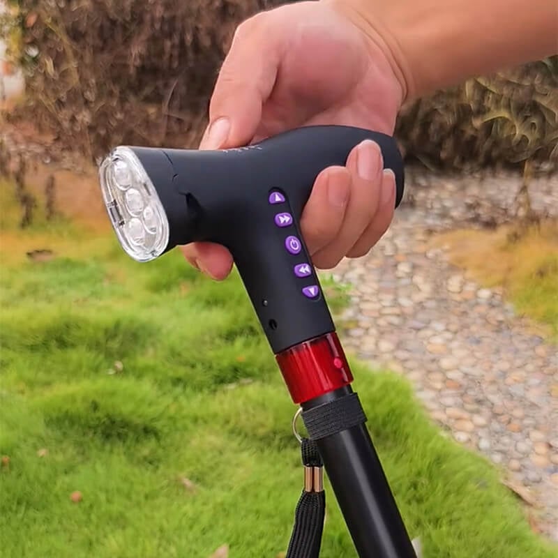 Smart Walking Cane with Automatic Fall Alarm – Adjustable LED Safety Cane for Seniors & Mobility Support