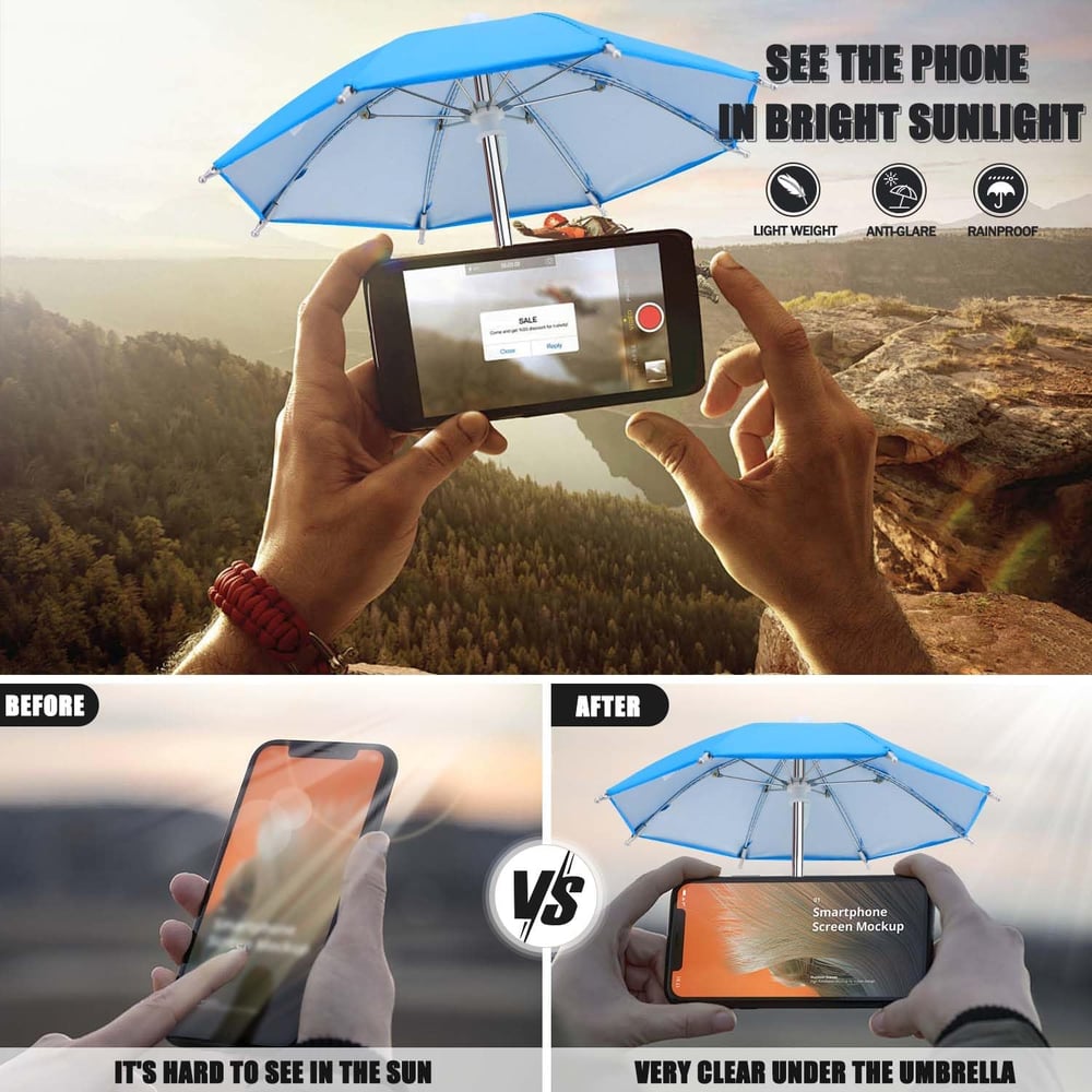 Portable Phone Umbrella Sun Shade | Anti-Glare Suction Cup Stand & Mobile Holder