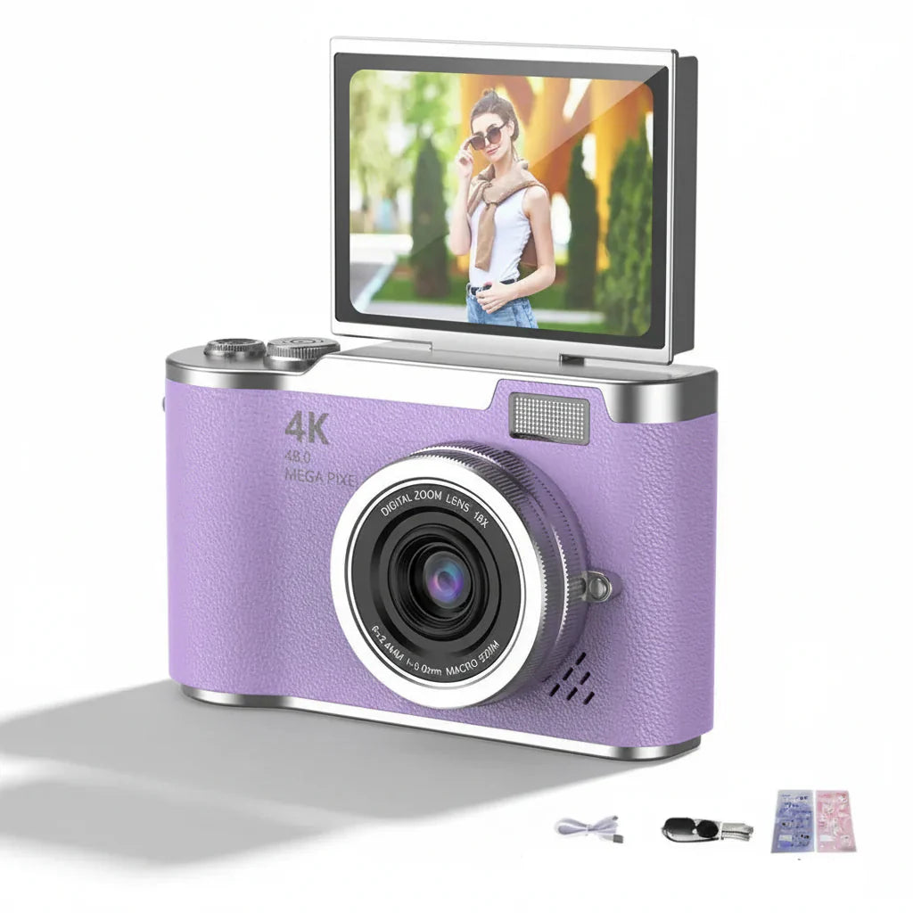 Stylish 4K Digital Camera with Flip Screen and 48MP Clarity – Sharp Photo & Video Capture for Travel and Vlogging