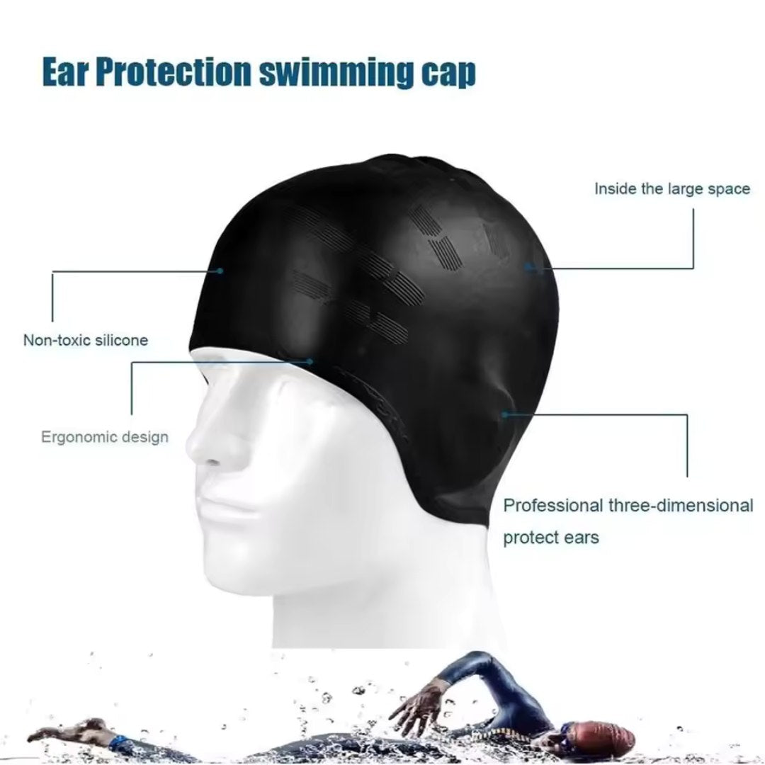 HydroFit Silicone Swim Cap with Ear Protection - Waterproof & Comfortable