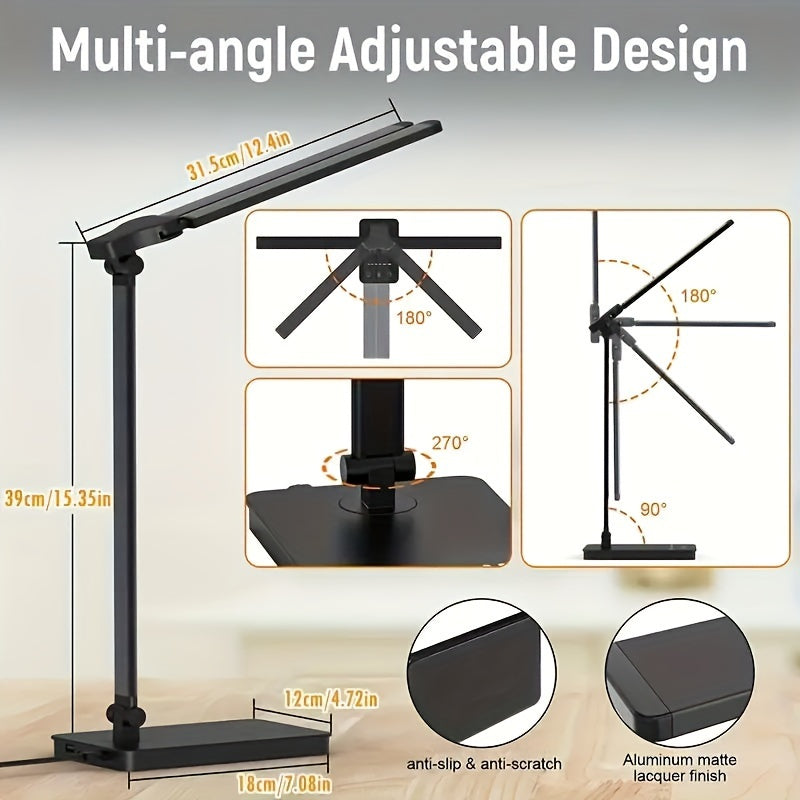 Adjustable LED Gooseneck Desk Lamp with Touch Dimming for Office
