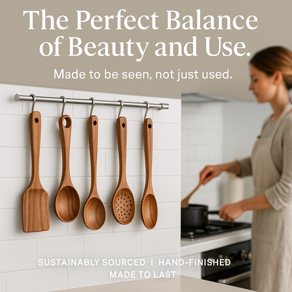 Wooden Kitchen Utensil Set | Natural Cooking Spoons & Spatulas