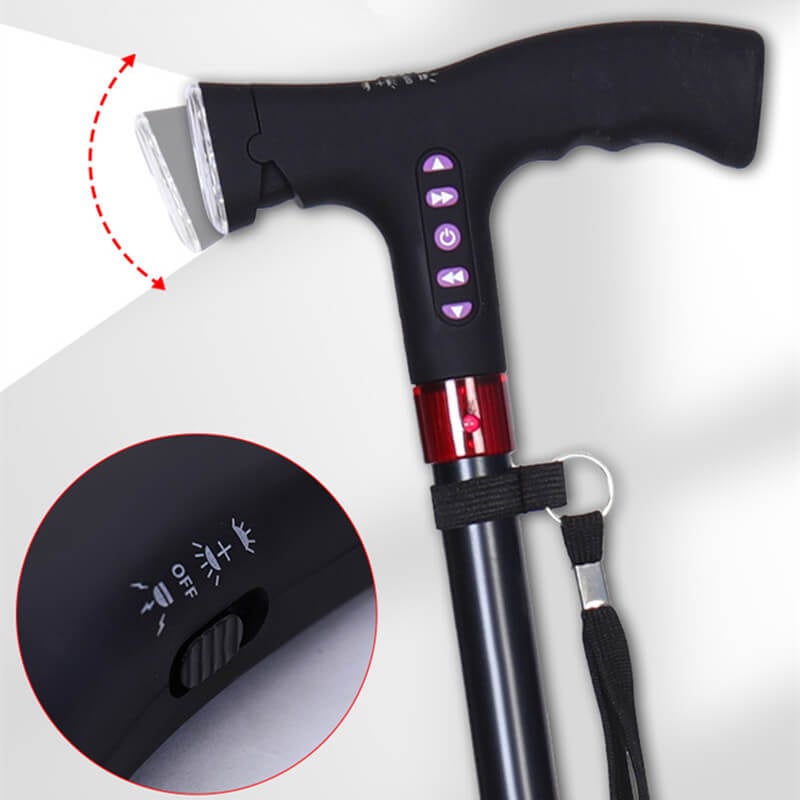 Smart Walking Cane with Automatic Fall Alarm – Adjustable LED Safety Cane for Seniors & Mobility Support