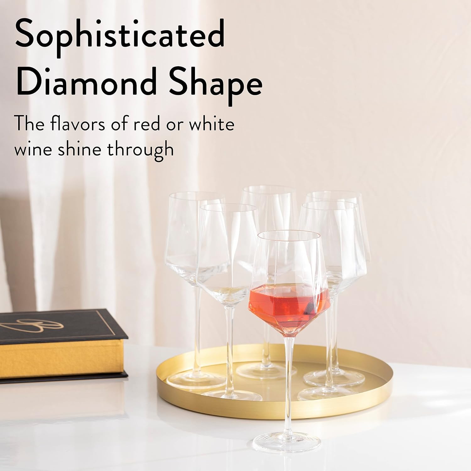 Wine Glasses - Set of 6 - Crystal Hexagon - Hand Blown