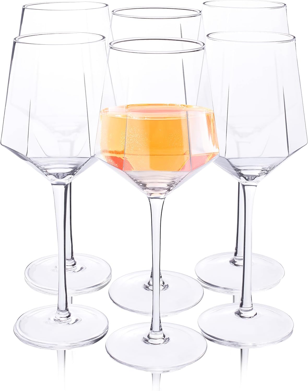 Wine Glasses - Set of 6 - Crystal Hexagon - Hand Blown