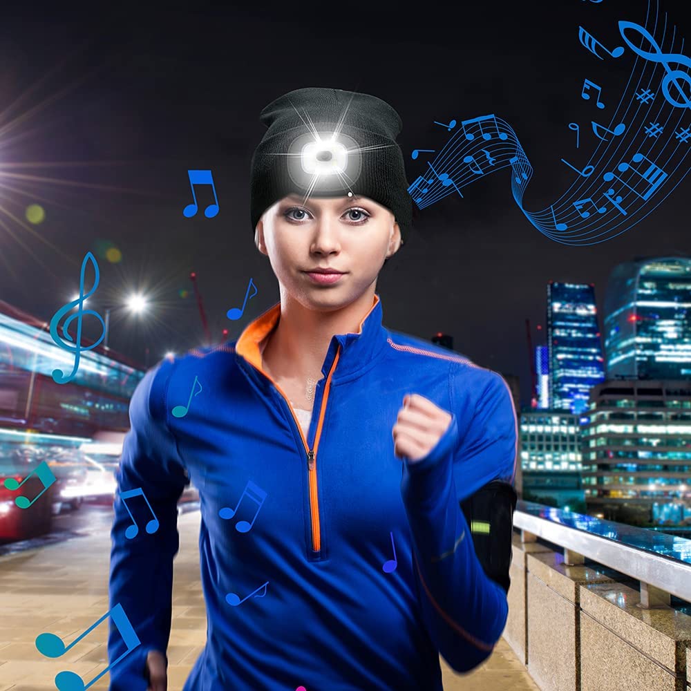 Bluetooth Beanie Hat with LED Light | Wireless Headphones & Headset