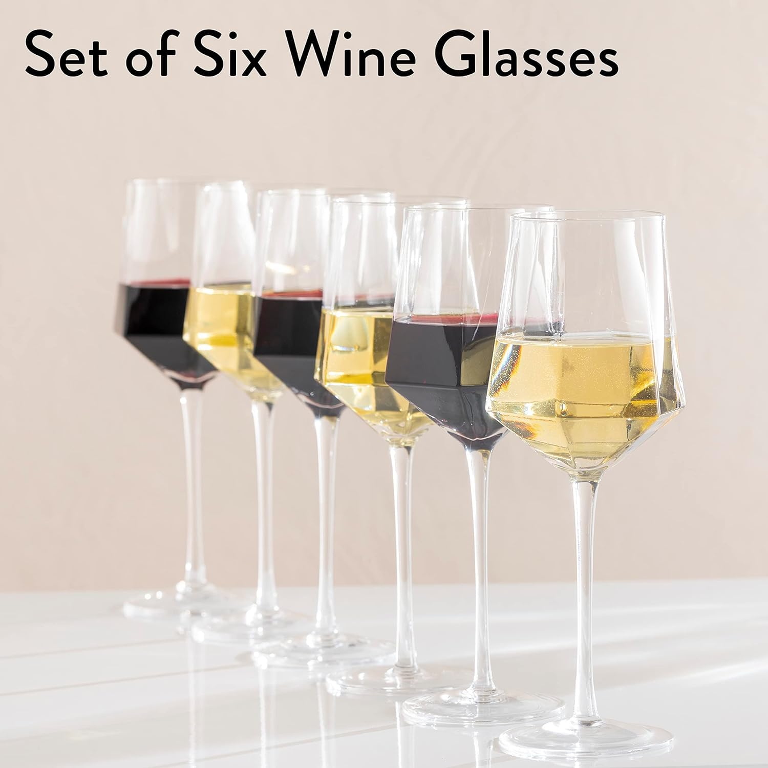 Wine Glasses - Set of 6 - Crystal Hexagon - Hand Blown
