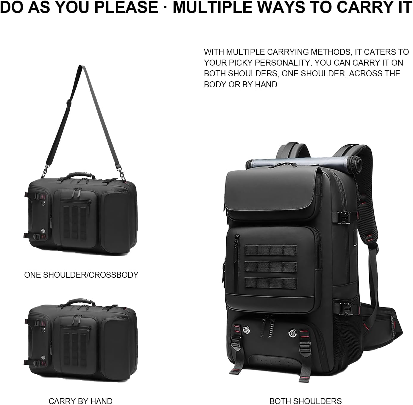 Waterproof Travel Backpack | Carry-On Weekender Bag with Shoe Compartment & USB (50L)