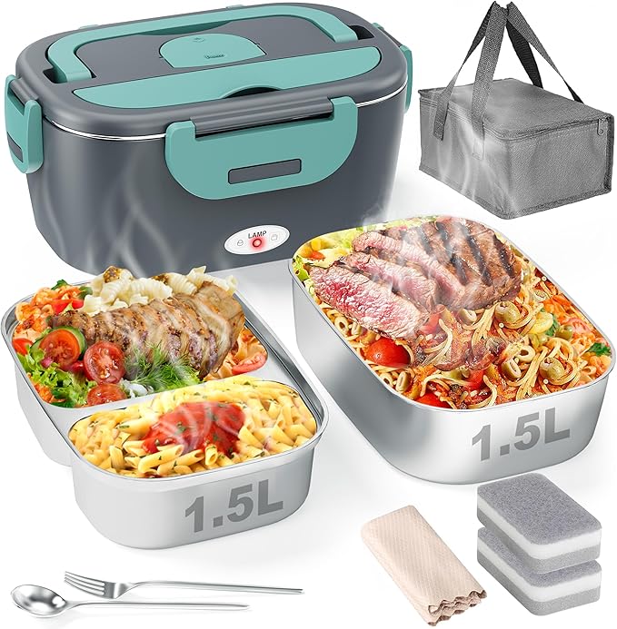 ThermosiMeal | Portable Electric Heating Lunch Box with Dual Stainless Steel Containers