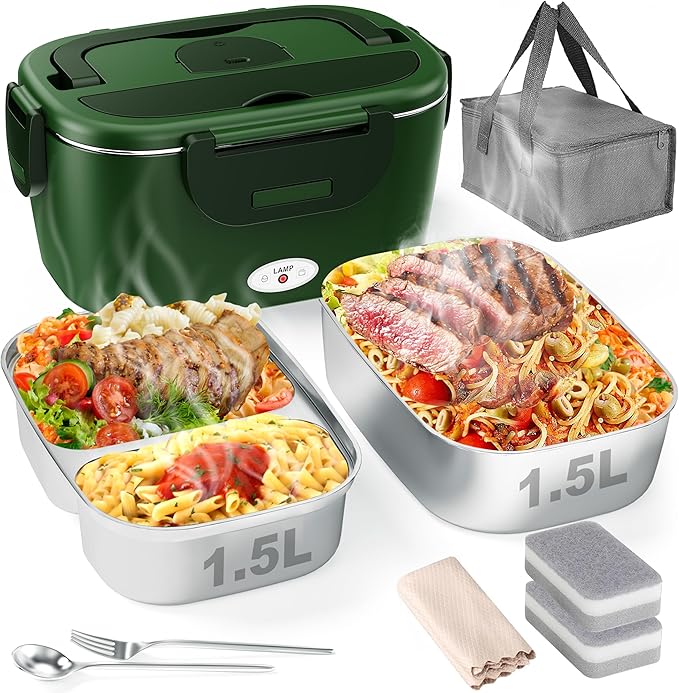ThermosiMeal | Portable Electric Heating Lunch Box with Dual Stainless Steel Containers