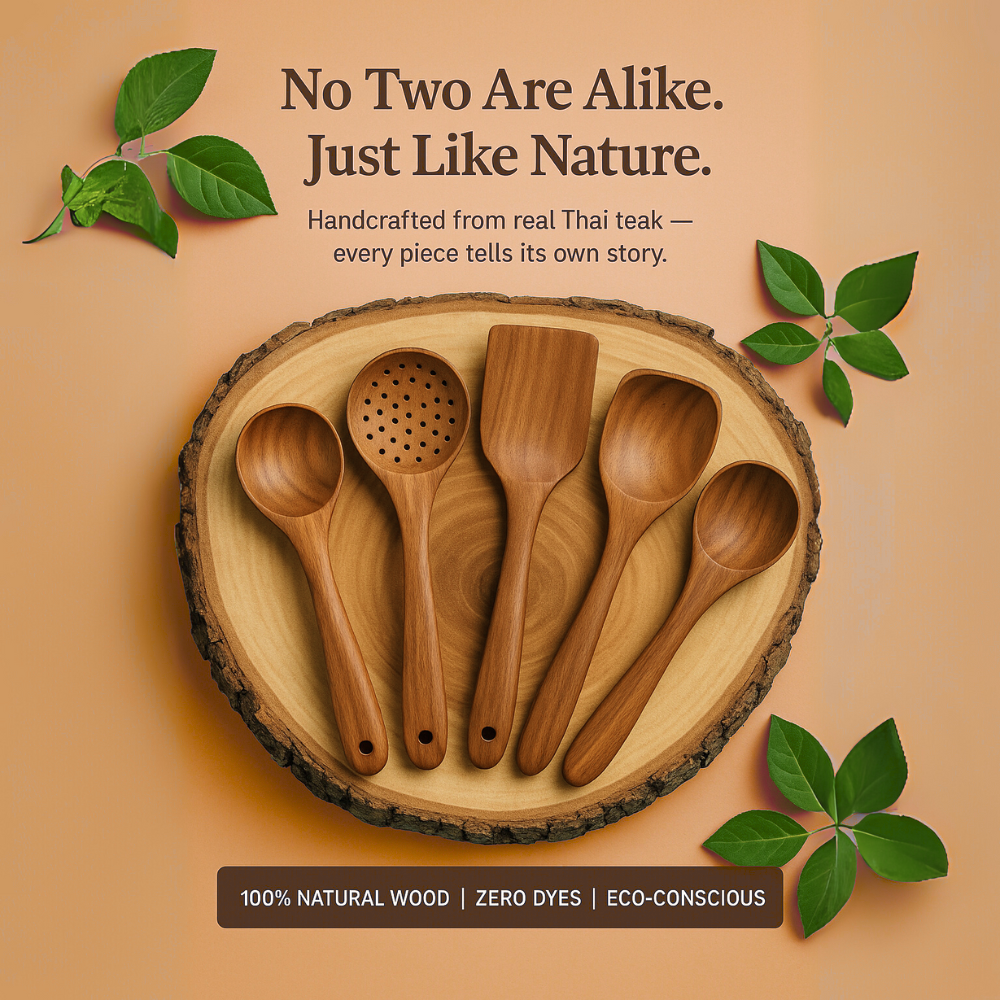 Wooden Kitchen Utensil Set | Natural Cooking Spoons & Spatulas