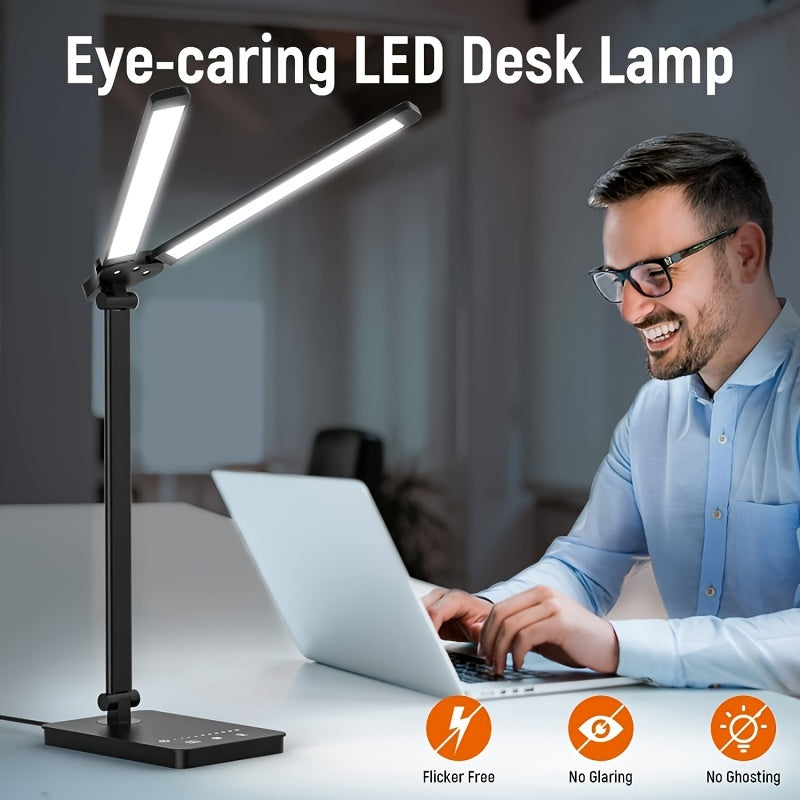 Adjustable LED Gooseneck Desk Lamp with Touch Dimming for Office