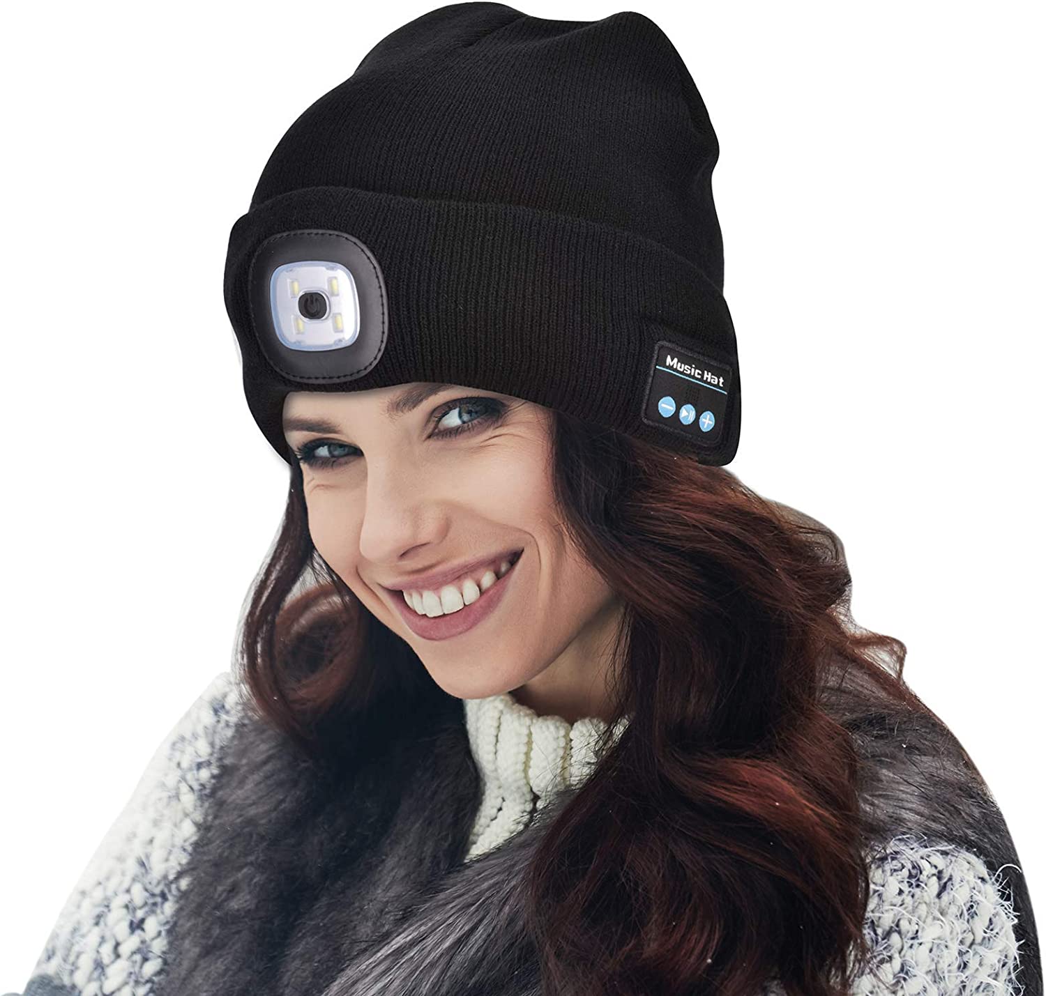 Bluetooth Beanie Hat with LED Light | Wireless Headphones & Headset