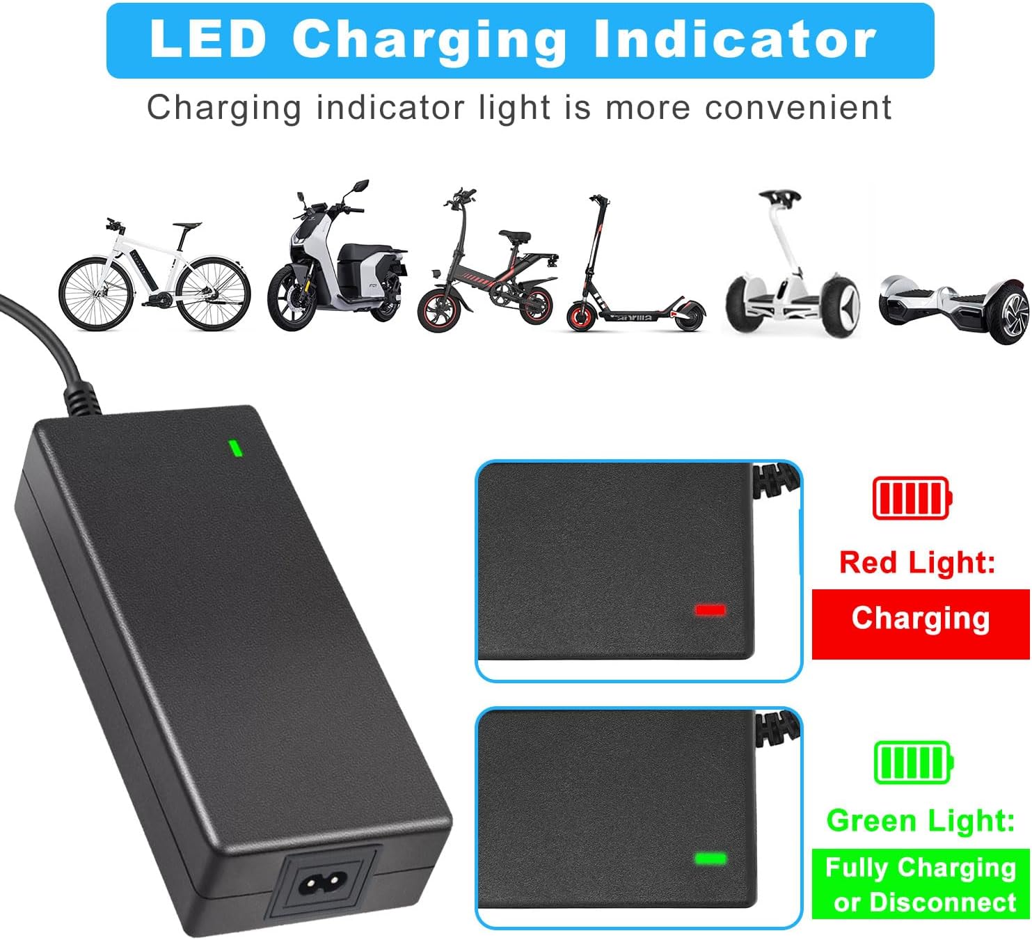 Universal Fast Charger 54.6V 2A for 48V Electric Scooters with 7 Piece Plug Set