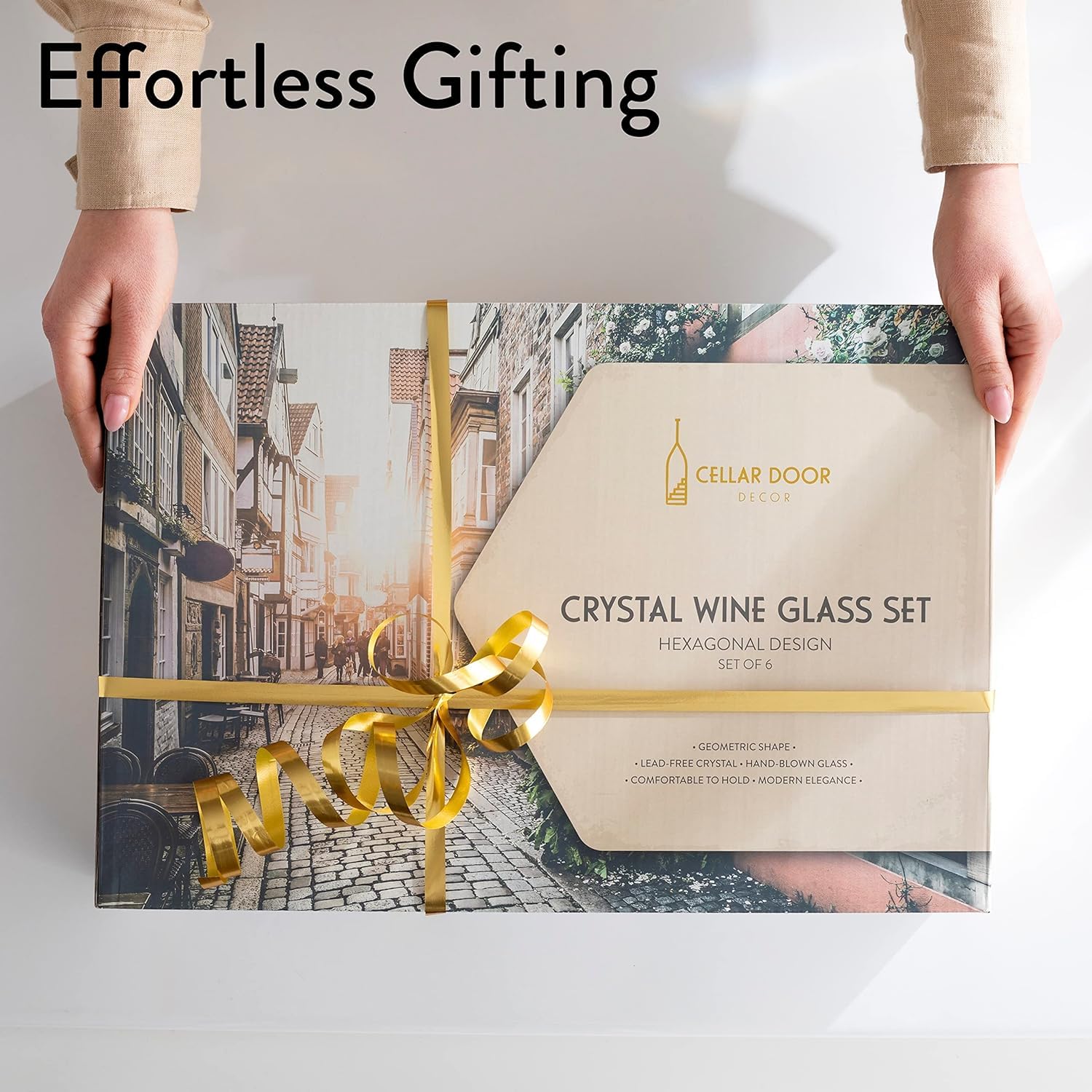 Wine Glasses - Set of 6 - Crystal Hexagon - Hand Blown