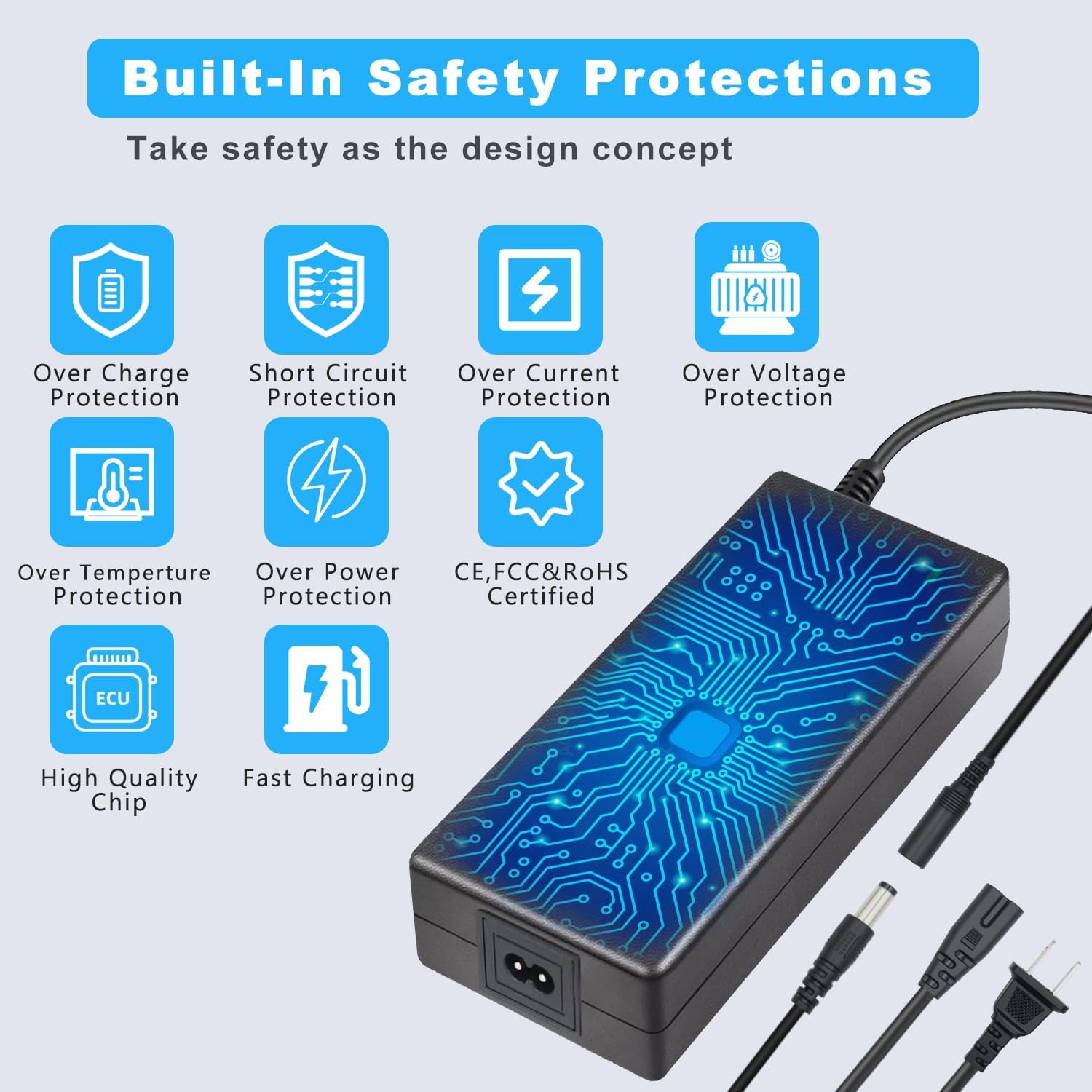 Universal Fast Charger 54.6V 2A for 48V Electric Scooters with 7 Piece Plug Set