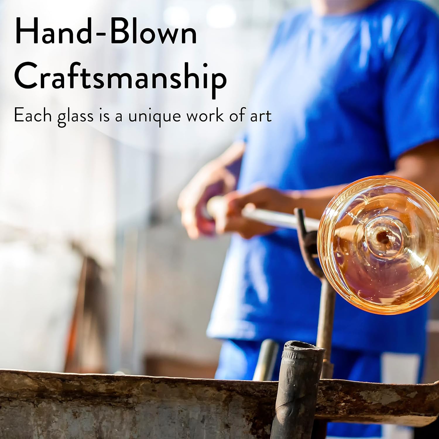 Wine Glasses - Set of 6 - Crystal Hexagon - Hand Blown