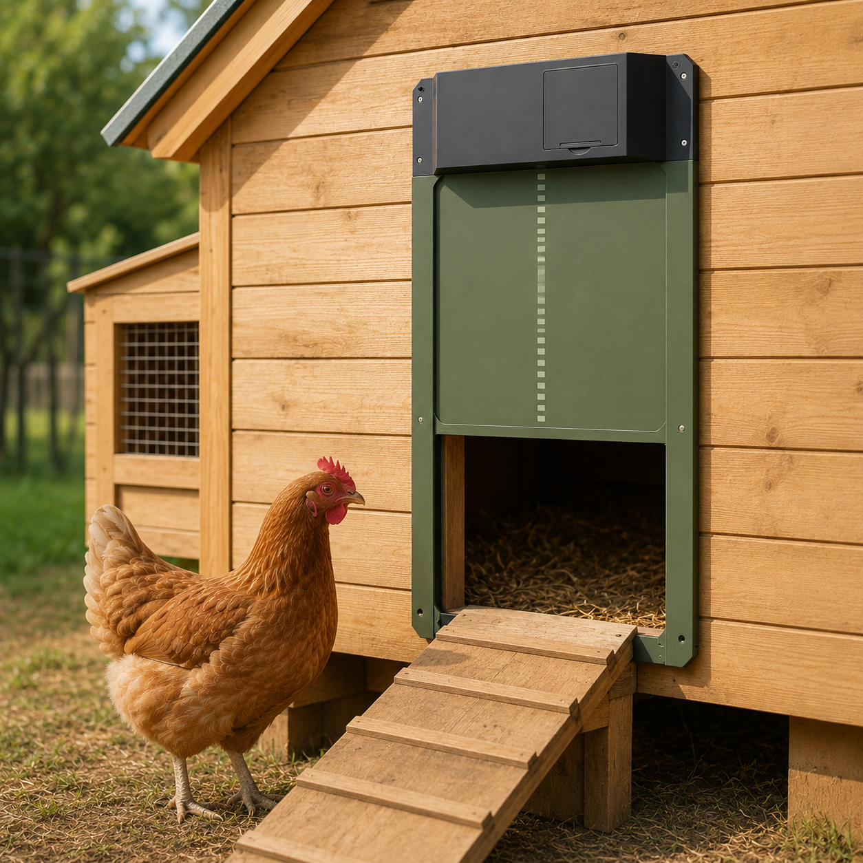 Automatic Chicken Coop Door with Light Sensor – Weatherproof Timer Poultry Door for Safe Hen House Access
