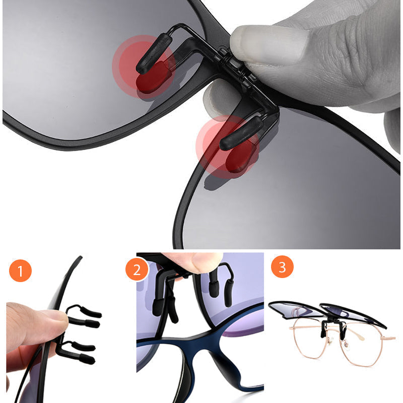 Polarized Clip-On Sunglasses | Folding Flip-Up Lenses for Prescription Glasses